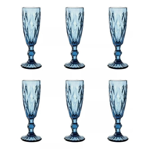 Juego de 6 Copas de Cristal Labrado VITTORI vintage Color Azul cobalto 170 ml