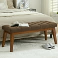 thumbnail image 2 of Bedroom Bench, Upholstered End of Bed Bench, Padded Vintage Dining Bench, Entryway Bench with Solid Wood Legs, Kitchen, Living Room, Hallway, Brown, 2 of 8