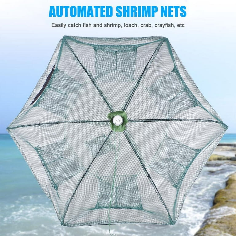 Automatic Folding Umbrella Type Fishing Net Shrimp Trap Cast Cage (6 Holes), Size: As Shown, Other