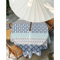 thumbnail image 3 of Outdoor Tablecloth with Umbrella Hole, Boho Blue Aqua Spillproof Waterproof Outdoor Table Cover, Geometric Stripes Tribal Bohemia Retro Patio Tablecloths for Party/Garden/Picnic, Round 54 inch, 3 of 9
