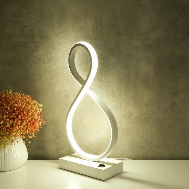 Lámpara LED de mesa en espiral para el hogar luz curva Tmvgtek de hierro acrílico para mesita de noche decoración minimalista para sala de estar y dormitorio