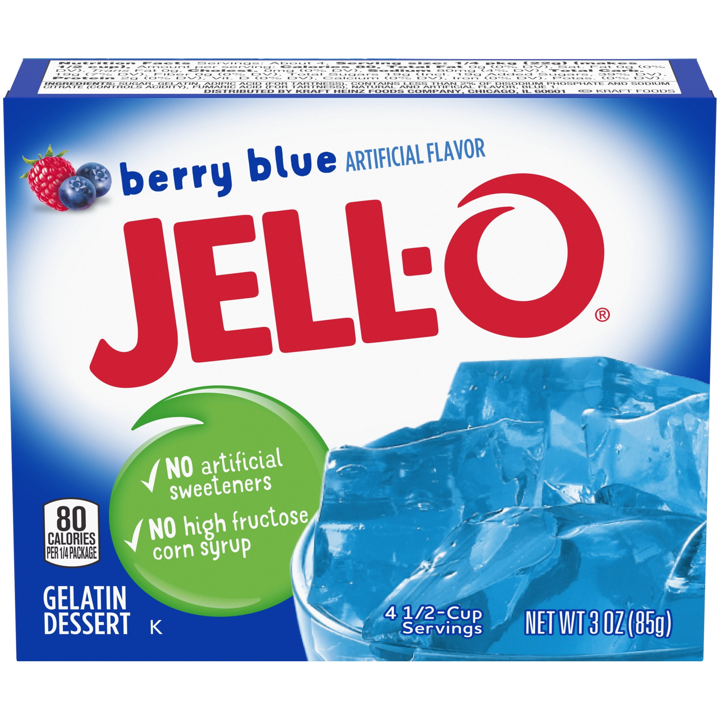 Jell O Berry Blue Gelatin Dessert Mix, 3 oz Box Walmart