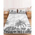 thumbnail image 2 of Full Size Fitted Sheet Set - Palm Trees 3 Piece Bedding Sets 16" Deep Pocket Fitted Sheet with 2 Pillowcases Black Grey Tropical Plants Summer Forest Brushed Microfiber Hotel Luxury Bed Sheets, 2 of 9