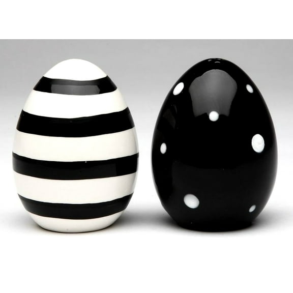 Giggle Feathers - Black And White Egg Shape  Salt & Pepper Shaker By Robin Roderick 