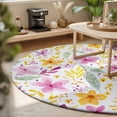 thumbnail image 3 of Round Rugs 4Ft, Boho Summer Floral Round Area Rug Washable Indoor Throw Carpet, Pink Yellow Wildflowers Leaves Rustic Soft Non Slip Circle Rug for Kitchen Nursery Room Home Decor Aesthetic, 3 of 8