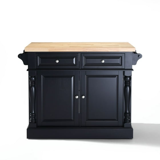 Oxford Butcher Block Top Kitchen Island In Black Finish