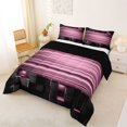 thumbnail image 3 of Manfei 3D Cube Neon Light Full Size Comforter Sets, Pink Gradient Stripe Bedding Comforter Set, Pink Black, Black Reversible 3pcs, 1 Comforter and 2 Pillowcases, 3 of 6