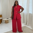 thumbnail image 2 of AURA Plus Size Two Piece Set Women V Neck Sleeveless Outfit Casual Long Pants Set Summer Fall, 2 of 6