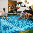 thumbnail image 2 of SUNDEREY 9’X12’Outdoor Rug for Patio,Waterproof Beach Mats, Seaweed Pattern Plastic Straw Outdoor Rugs for RV Patio Deck Beach Porch Backyard,Blue, 2 of 9