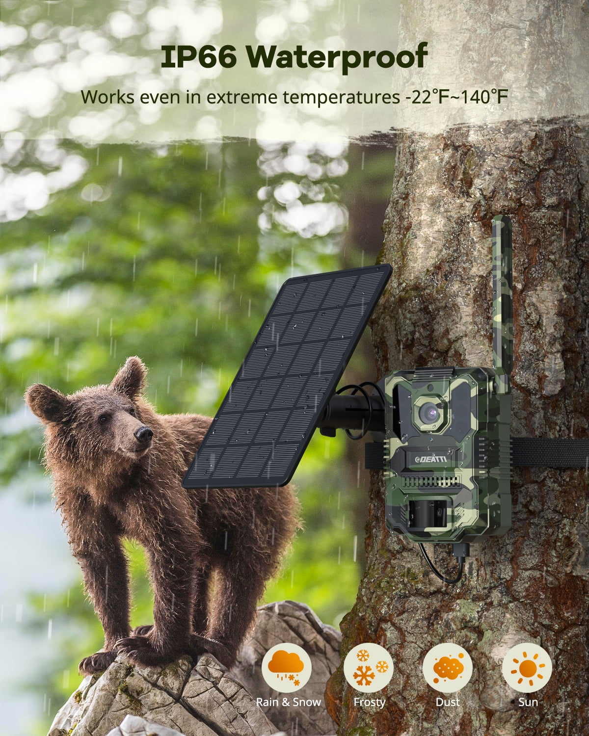 DEATTl2.7K Video Cellular Trail Camera, Game Camera with No Glow Night Vision, 64GB SD Card, No WiFiNeeded,Unlimited Data Plan,0.2s Trigger Time for Wildlife Deer Monitoring Trail Cam