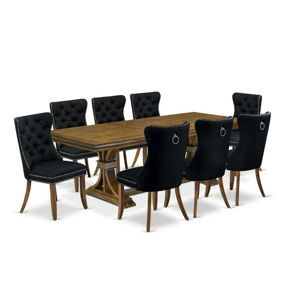 Luxe by East West Furniture 9 Pieces Dining Table Set a Rectangle Table and 8 Linen fabric Dining Chairs