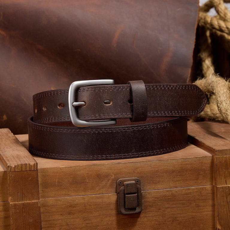 Fianmy Men's Genuine Leather Belt, Handmade Dark Brown photo 6