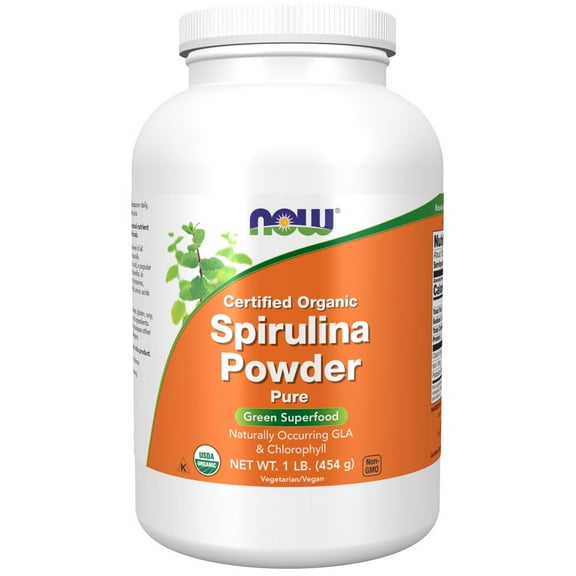 NOW Supplements, Certified Organic, Spirulina Powder, Rich in Beta-Carotene and B-12, 1-Pound