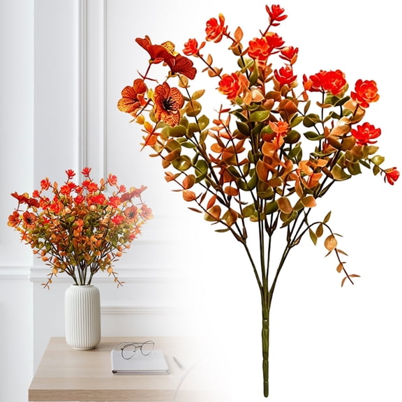 Artificial Fall Flowers,Daisy Autumn Faux Flowers Decor for Outdoors,Faux Autumn Daisy Eucalyptus Floral Stems,UV Resistant Fake Mums Silk Bouquet,Realistic Fall Daisy Bush for Vase,Garden,Patio