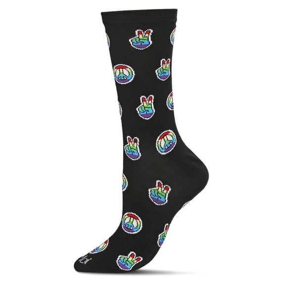 MeMoi Peace Out Bamboo Blend Crew Socks - Womens - Female, 9-11, Black