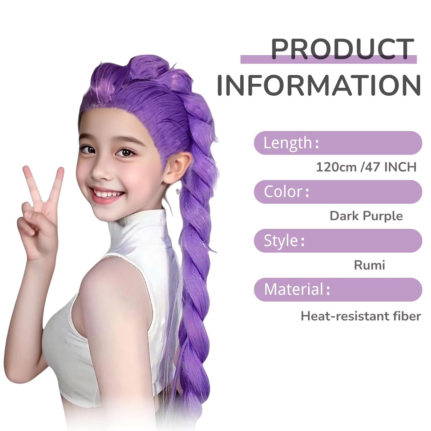 Adakot Purple Braiding Wigs for Women Girls, 47Inch Long Braid Hair Wigs