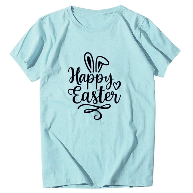 Birdeem T-Shirt Décontracté pour Femmes Imprimé de Pâques Manches Courtes Col Rond Ample Blouse Tops