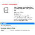 thumbnail image 2 of Right Passenger Side Headlight Door - Compatible with 1985 - 1991 Chevy G30 1986 1987 1988 1989 1990, 2 of 2
