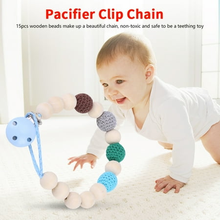 Feeding Clip - WALFRONT Infant Pacifier Soother Holder Crochet Wooden Beads Chain Metal Clip Baby Shower Feeding Toy, Pacifier Strap,Pacifier Holder
