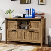 FIAKOA Farmhouse 2-Drawer Lateral File Cabinet, Filing Cabinet with Sliding Doors & Charge Station, Printer Stand Cabinets for Home Office, Brown