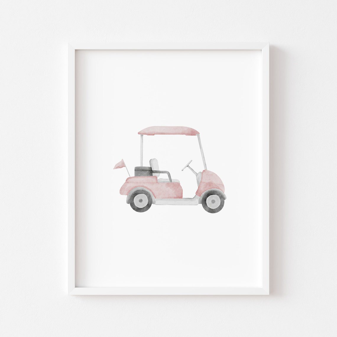 Pink Golf Cart Print Nursery Wall Art Unframed Paper Print