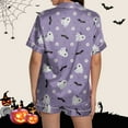 thumbnail image 7 of Hpapadks Halloween Womens Pajamas Satin Silk Pumpkin Graphic Short Sleeve Sleepwear 2 Piece Button Down Top and Shorts Pjs Sets for Women Light Purple, 7 of 7