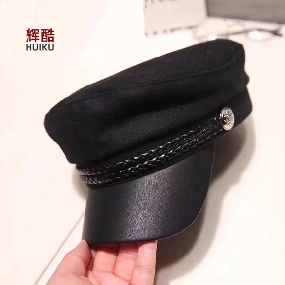 Nouveau Chapeau Bleu Marine d'Automne et d'Hiver Béret en Laine Britannique Coréen Chapeau de Peintre d'Extérieur Chapeau Plat à Visière Polyvalent