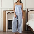 thumbnail image 2 of BLCHUNen Womens 2 Piece Outfits Striped Matching Sets Square Neck Camisole Tops Wide Leg Pants Summer Vacation Outfits, 2 of 6