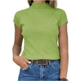 thumbnail image 4 of Summer Womens Short Sleeve Sweater Mock Neck Casual Basic Knit Slim Fitted Pullover Tops, 4 of 4
