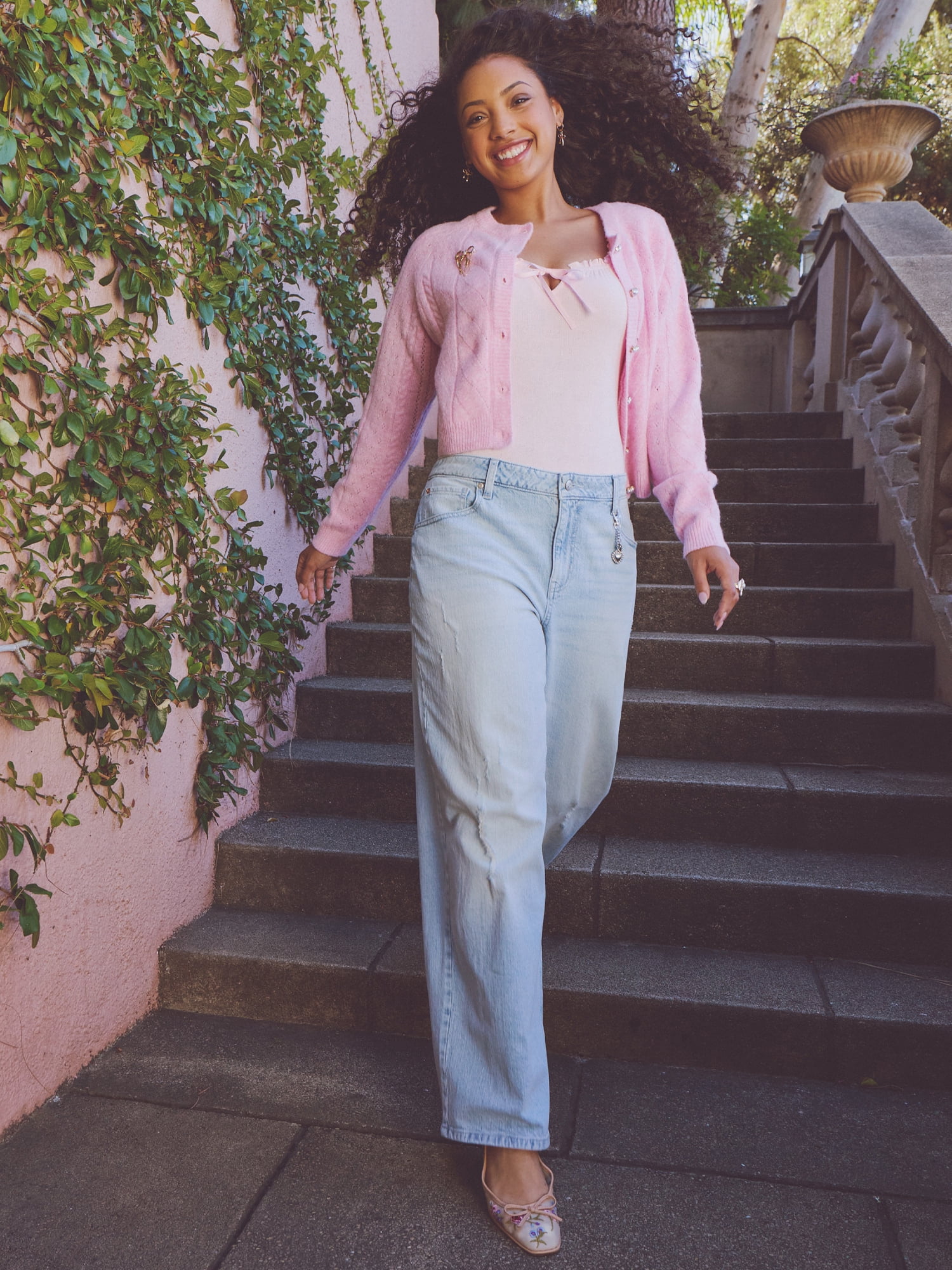 Celebrity Pink Women's Square Neck Ruffle Trim Puff Sleeve Bodysuit, Sizes XS-XXXL