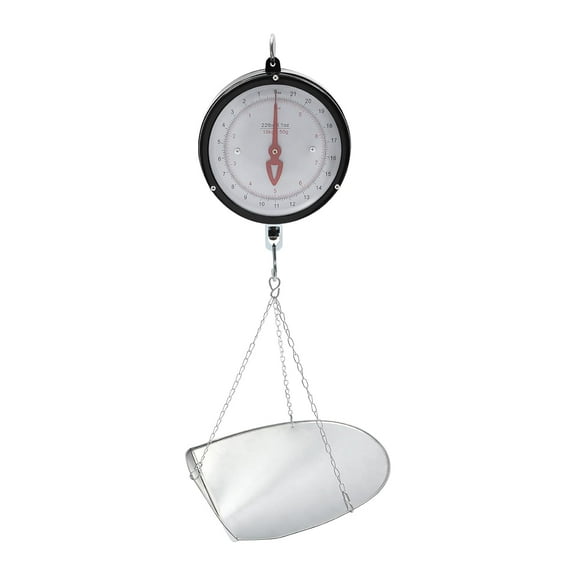 22LBS Double-Sided Dial Mechanical Hanging Scale,Hanging Scale with Chain and Tray, Portable Kitchen Food and Produce Weighing Scale for Restaurants, Supermarkets, Grocery Stores