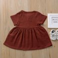thumbnail image 1 of Bébé Fille Robe d'Été Couleur Unie Bouton Manches Courtes Coton Lin A-Ligne Mini Robe, 1 of 7