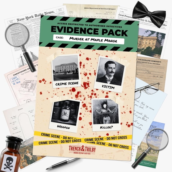 Murder at Maple Manor – Murder Mystery Game – Cold Case Detective Kit & Crime Investigation – Solve Murder at a Luxury Gilded Age Manor – Immersive Evidence Pack with Online Clues – Game Night & Gift