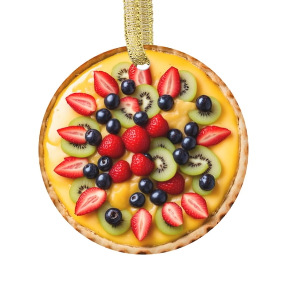 Custard Fruit Tart Torte Cake Food Double Sided Ceramic Foodie Novelty Holiday Christmas Xmas Tree Ornament Gift Accessory (Flat Printed Design, NOT 3D)