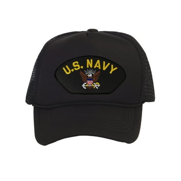 Mens US Navy Trucker Hat - Adjustable Snapback Cap, Black