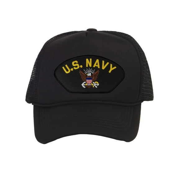 Mens US Navy Trucker Hat - Adjustable Snapback Cap, Black