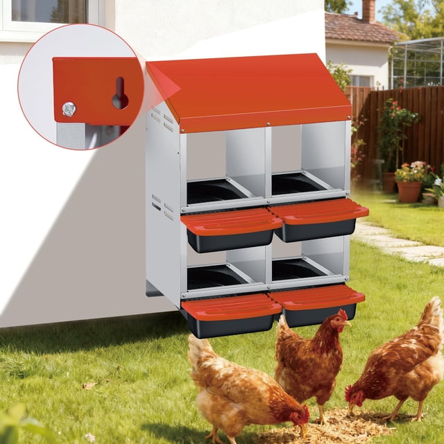 EDTara Metal Chicken Nesting Box Provides Sturdy Galvanized Steel Build and a Convenient Removable Roll-Out Tray, Ensuring Easy Egg Gathering and Cleaning for Backyard or Farm Poultry Setups
