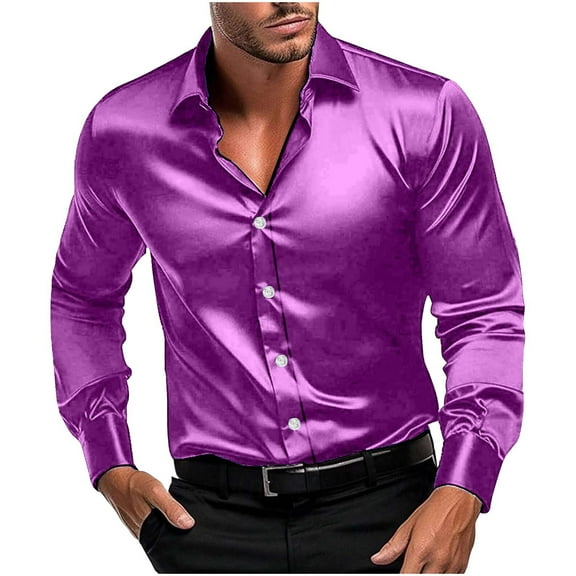Dovford Long Sleeve Shirts for Men Satin Mens Dress Shirts Long Sleeve Formal Shirts for Men Button Down Regular Fit Party Wedding