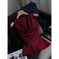 thumbnail image 3 of Blusa Sin Mangas Con Cuello Envuelto Y Volantes En Color Vino, 3 of 22