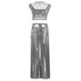 thumbnail image 4 of Bmisegm Women's Casual Glossy Vest and Wide Leg Pants Two Piece Set Round Neck Sleeveless Crop Top Long Pants Party Outfit Womens Pant Suit Silver XL, 4 of 8