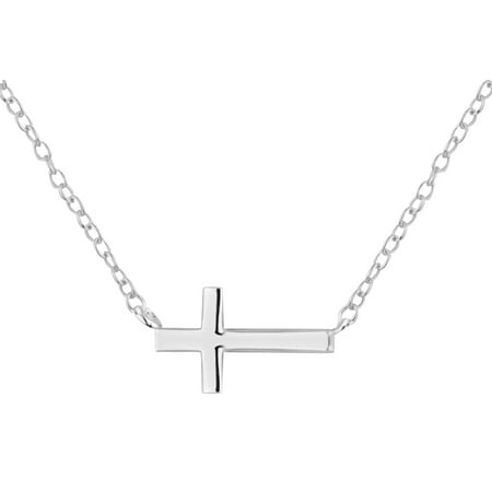 Horizontal Cross - .925 Sterling Silver Sideways Horizontal Cross Children's Necklace for Kids