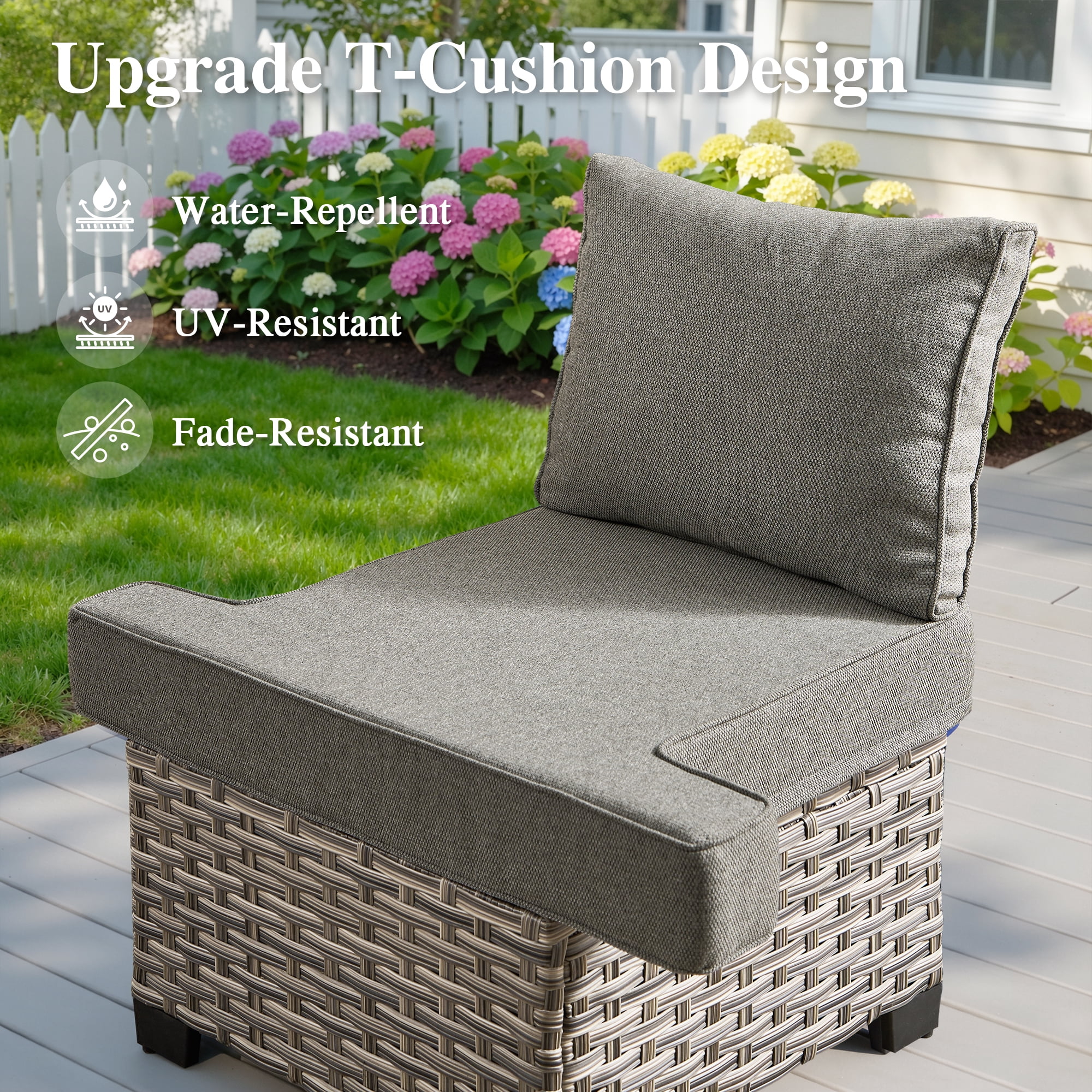 Ovios 6-Piece Outdoor Patio Furniture Set with Solar-Powered Lighted Coffee Table, All-Weather Wicker L-Shaped Sectional Sofa, Dark Gray