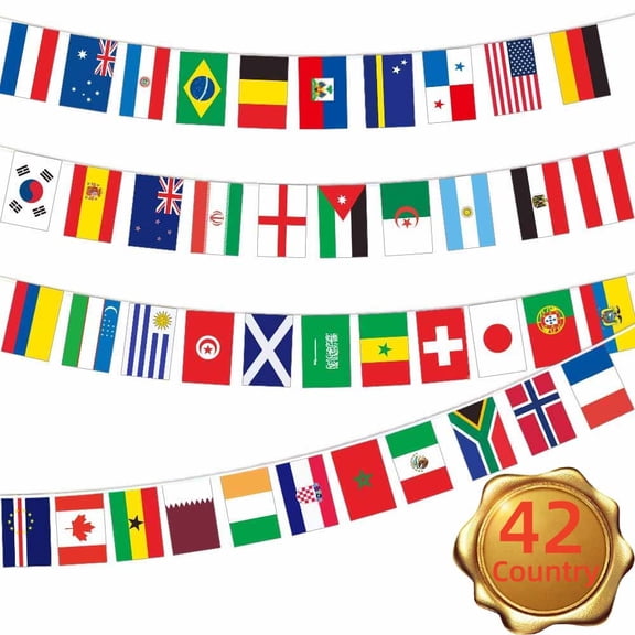 26.3ft Premium String Flag Banner - Vibrant International Flags for Party Decor and World Cup