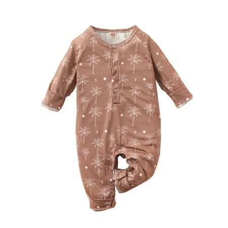

Infant Newborn Boys Girls Long Sleeve Winter Coconut Tree Prints Jumpsuit Romper