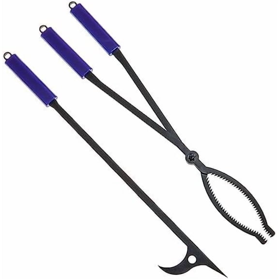 Heavy Duty Fire Tongs Set, 28 inch Fire Poker and Log Grabber Set for Fireplace and Camping Fire Pit Use, Portable Rustproof Safely Firewood Tools