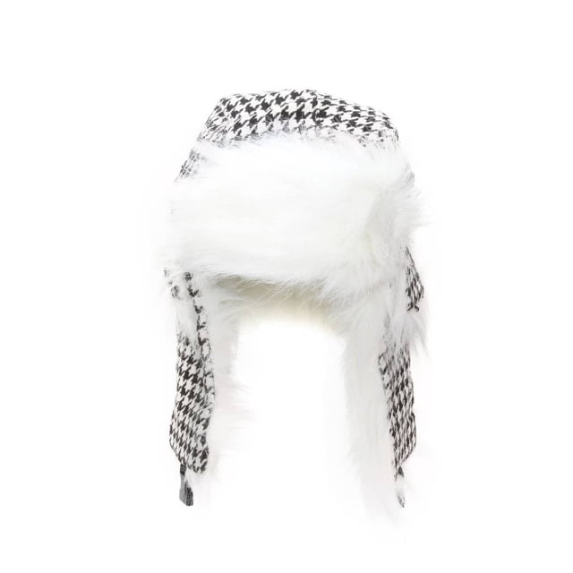 Poly-Wool Fur Trimmed Soft Warm Trooper Hat - Houndstooth
