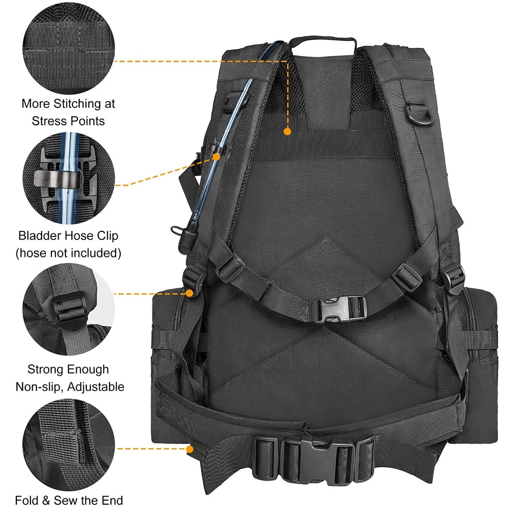 RIBONGZ 50L/ 4 in 1 Outdoor Built-up Camping Backpack Molle Rucksacks for Hiking Hunting Trekking Bag
