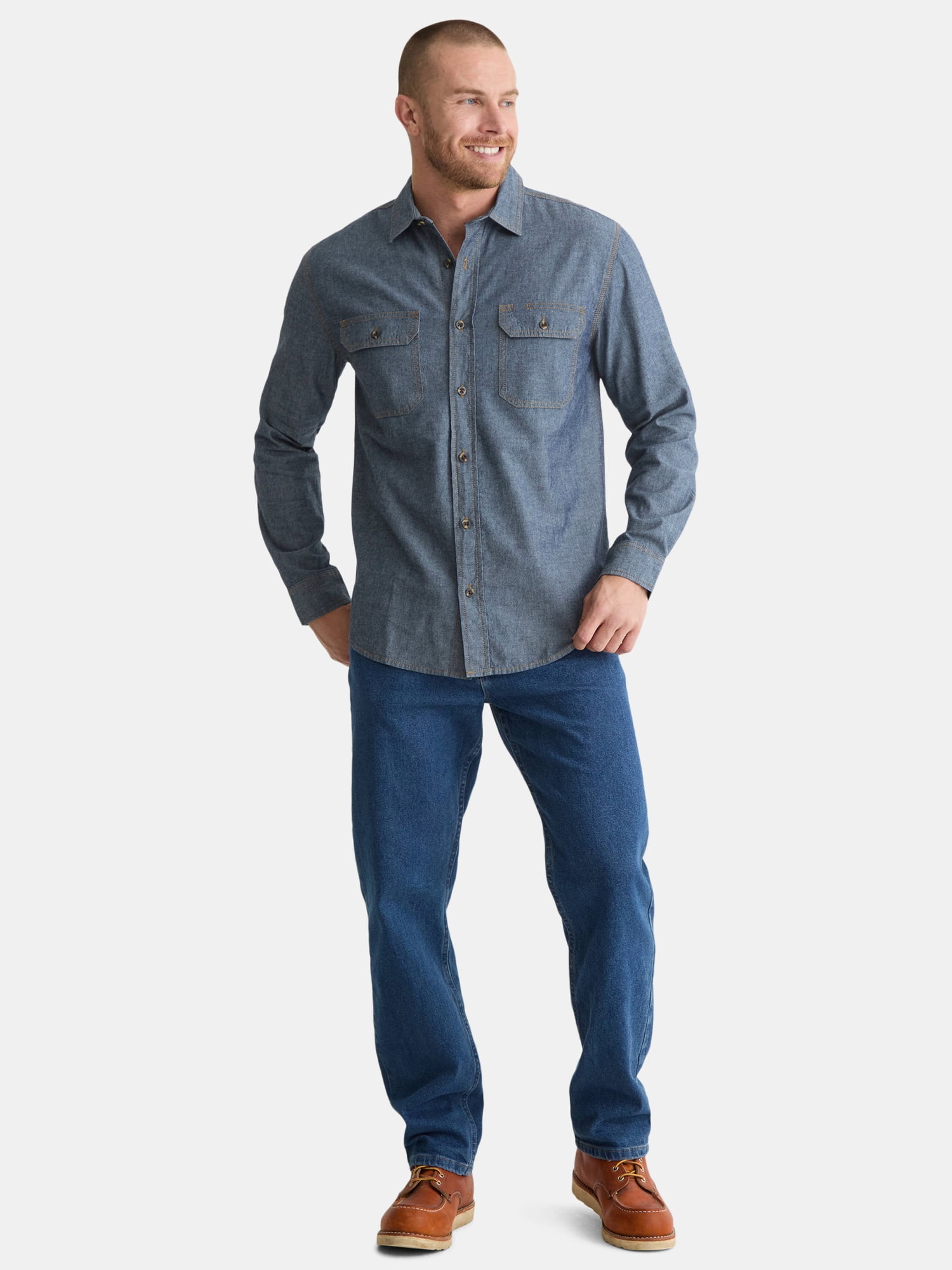 Brahma Men’s and Big Men’s Chambray Shirt with Long Sleeves, Sizes S-3XL