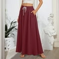 thumbnail image 2 of QIJIE Skirts for Women A-Line Renaissance Faire Maxi High Waist Flowy Skirts 3-Layer Tiered Long Length Drawstring Plus Size Trendy Skirts with Pockets Wine S, 2 of 6