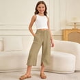 thumbnail image 2 of MuXiKeJi Clothes Girls Linen Capri Pants Wide Leg Cozy Elastic Waist Flowy Casual Pants Summer Beach Cropped Trousers with Pockets 5-6 Years, 2 of 7